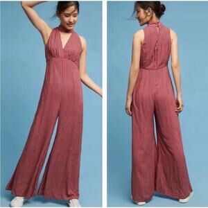Anthropologie Maeve Red Farida Floral Print Sleeveless Keyhole Jumpsuit Size 6
